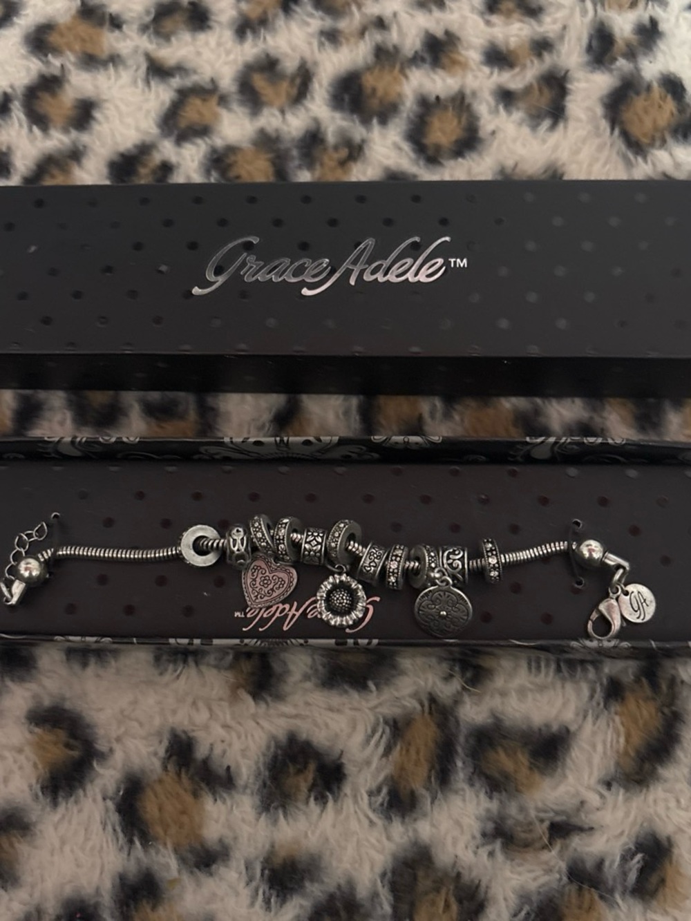 Grace Adele Silver Charm Bracelet with Heart, Flower & Dangle Charms